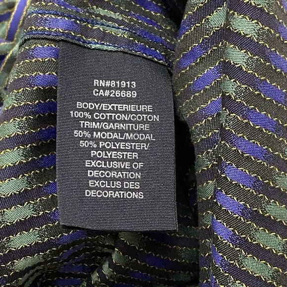 Robert Graham Men's 2XL Flip Cuff Blue Green Striped Geometric Dress Shirt - Picture 10 of 13